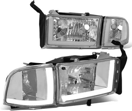 Vista 13 de Auto Dynasty Conjunto de Faros LED DRL Compatible con Dodge Ram 1500 2500 3500 de 1994-2002, 4 Piezas Faros Halógenos de Repuesto con Doble Luz