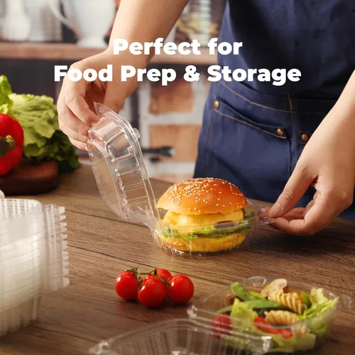 Vista 6 de Fit Meal Prep Paquete de 25 recipientes de plástico transparente con bisagras de 5.3 x 5.2 x 2.5 pulgadas, recipientes de plástico desechables