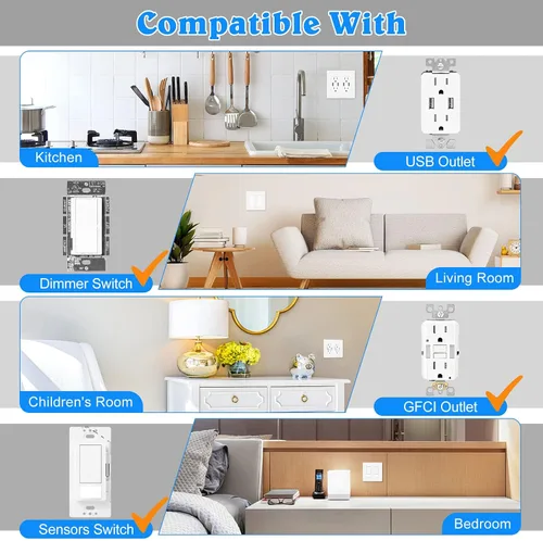 Vista 4 de Placa de pared sin tornillos de 2 segmentos, cubiertas de enchufe doble para enchufes eléctricos, interruptor de luz, placas de cara de tornillo