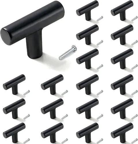 Vista 9 de 12 pomos de gabinete, tiradores de gabinete negros para cajones, herrajes de gabinete de un solo orificio con tornillos, para muebles de cocina