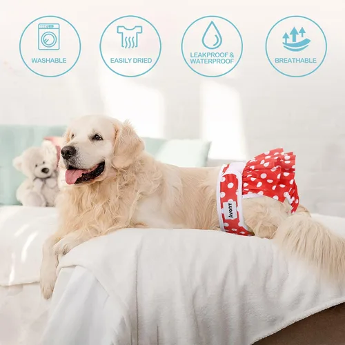 Vista 3 de Avont - Paquete de 3 pañales reutilizables para perras, color negro, verde, rojo, puntos (XS) Highly Absorbent Washable Stylish Dog Diapers Female