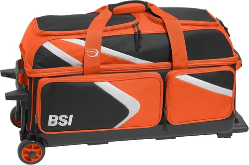 Vista 24 de BSI Dash Roller Bowling Bag with Smooth Rolling Wheels, Padded Ball Compartment, Retractable Locking Handle, & Shoe Pocket Negro/Azul/Gris