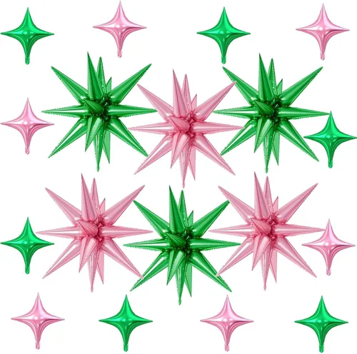 Vista 21 de 18 globos de estrella rosa, globo rosa bebé con 6 globos de estrella en explosión de 22 pulgadas, 12 globos de aluminio de cuatro estrellas