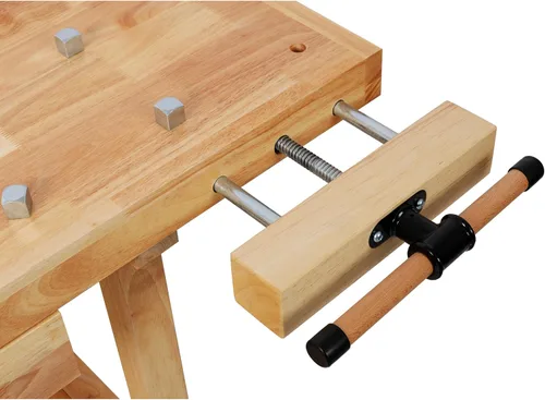 Vista 9 de Banco de trabajo de madera de 48 pulgadas, banco de carpintería resistente con mango ajustable, capacidad de carga de 330 libras, mesa de trabajo