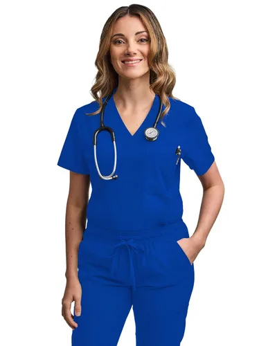 Vista 3 de Green Town - Conjunto de ropa quirúrgica para mujer, pantalón jogger y camiseta con cuello en V, 5 bolsillos, banda de yoga, uniforme de enfermería