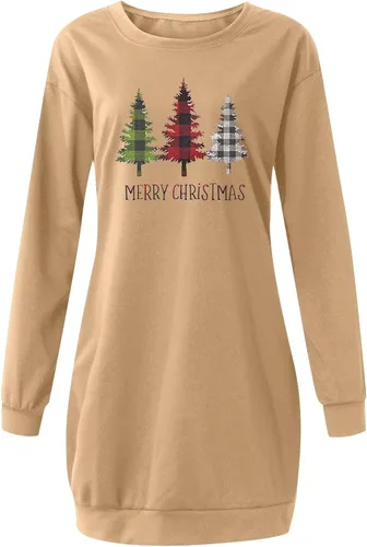 Vista 5 de TWGONE Vestidos de sudadera para mujer, manga larga, cuello redondo, ajuste holgado, sin botones
