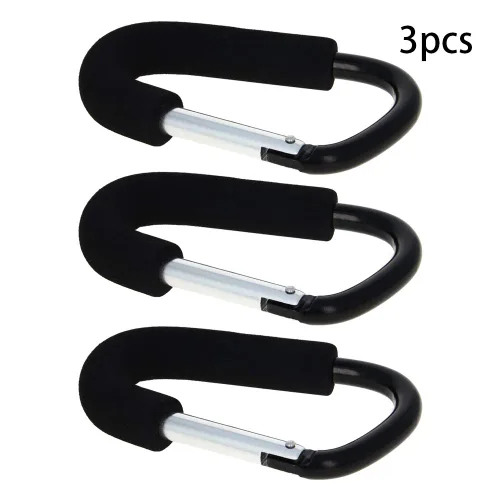Vista 3 de MroMax 3 ganchos para cochecito, clip de mosquetón de 5.5 pulgadas, gancho de viaje negro más fácil, gancho para correa de cochecito de perro
