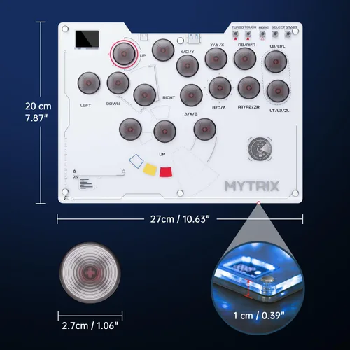 Vista 7 de Mytrix Arcade Stick for Haute42 16Keys All-Button Leverless Controller for PC/PS4/PS3/Switch/Steam, Turbo Functions, RGB Light, Supports Hot Swap