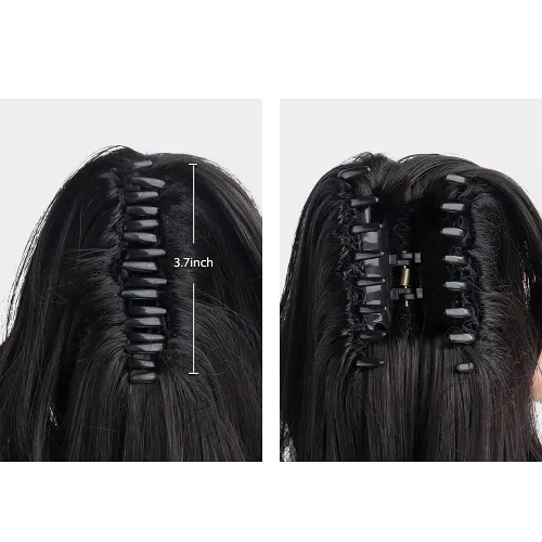 Vista 6 de Extensiones de cola de caballo de color negro, pinza de extensiones de cabello rizado para mujer, extensiones de cabello sintético de cola