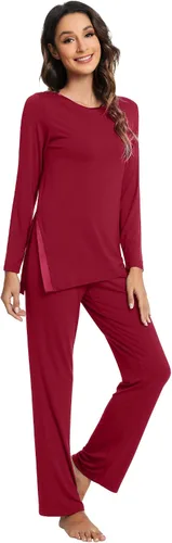 Vista 12 de WiWi Conjunto de pijama para mujer, súper suave, manga larga, ropa de dormir, ropa de dormir, ropa de descanso, viscosa de bambú, S-XXL A-aqua