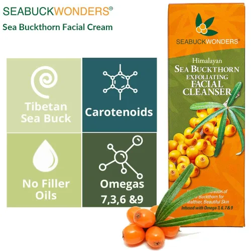 Vista 6 de SeabuckWonders Limpiador facial exfoliante diario de espino cerval de mar orgánico, limpieza profunda, limpiador facial suave con Omega 3,6,7,9