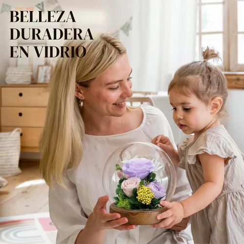 Vista 9 de GLAMOUR BOUTIQUE Mini flor preservada para árbol de Navidad en cúpula de cristal con luz, decoración de mesa de Navidad Flowers Forever de larga