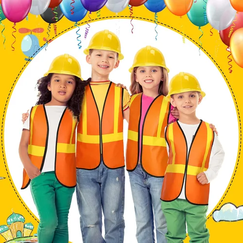 Vista 6 de Hillban 108 piezas de chaleco de construcción para niños, disfraces de trabajadores para niños, suministros de fiesta, incluyendo 36 chalecos, 36