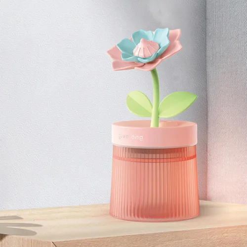 Vista 6 de Humidificador de niebla fría de 8.8 fl oz con linda flor, humidificador USB con luz, difusor de aceite esencial, difusor de aceite de aromaterapia