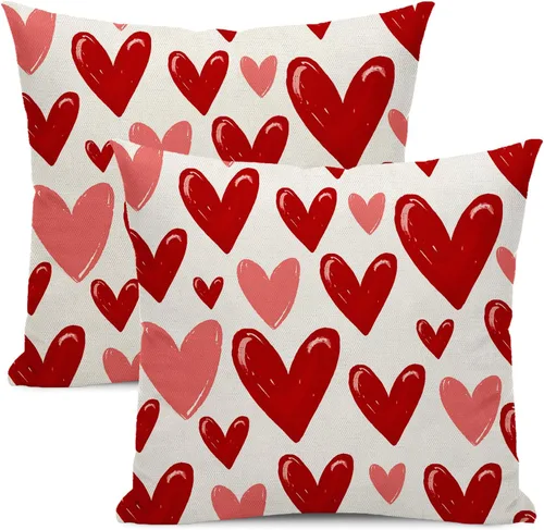 Vista 9 de Juego de 2 fundas de almohada para el día de San Valentín de 16 x 16 pulgadas, fundas de almohada rosas con corazón de amor, San Valentín, boda, día