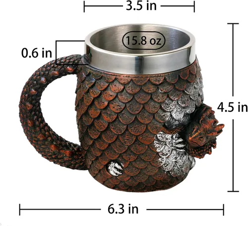 Vista 5 de alikiki Taza de café de dragón de huevo de tronos – Taza de café de dragón de 15.8 onzas para adultos, taza de cerveza de acero inoxidable, taza
