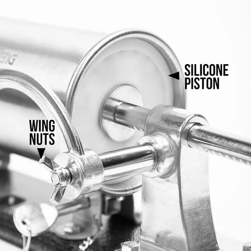 Vista 5 de 2.5 LBS Sausage Stuffer Horizontal Stainless Steel Stuffing Maker Machine Packed with 8 Stuffing Funnels and 1 Silicone Piston