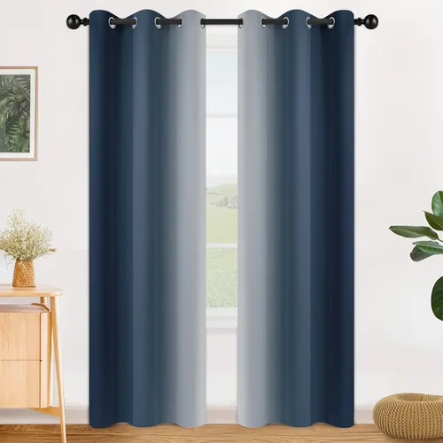 Vista 110 de SimpleHome Cortinas degradadas degradadas para oscurecer la habitación de 36 pulgadas de largo para dormitorio, con ojales y bloqueo de luz Negro