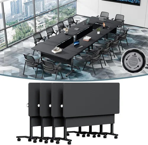 Vista 19 de Mesa de conferencias plegable, mesas de sala de conferencias con ruedas, mesa rectangular grande y plegable para reuniones de 6 a 12 personas, mesa