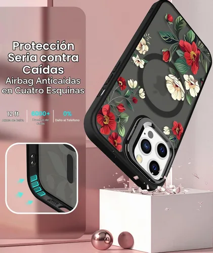 Vista 7 de Dretal para Funda iPhone 12, Funda iPhone 12 Pro Floral, con Protector de Pantalla, Soporte para Cámara, Protección de Grado Militar, Funda