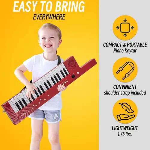 Vista 7 de Teclado de Piano Portátil de 37 Teclas, Juguetes Electrónicos de Karaoke Keytar con Micrófono y Correa de Transporte, 4 Tonos, 4 Ritmos, 10