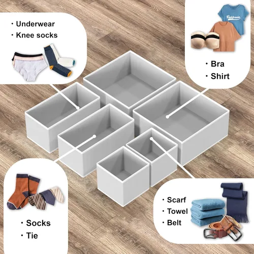 Vista 4 de Simple Houseware Organizador de cajones de ropa interior para lencería, ropa interior, brasier, bragas, calcetín, mameluco, juego de 6, gris
