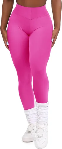 Vista 3 de SEASUM Leggings de entrenamiento con parte delantera y trasera en V para mujer, con bolsillos, cintura alta, pantalones de yoga para gimnasio