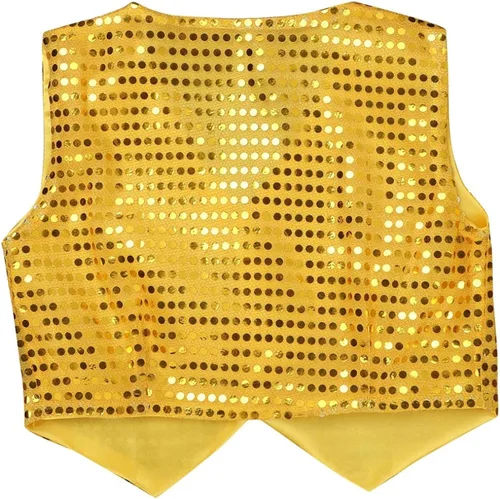 Vista 2 de MSemis Chalecos brillantes de fiesta para niños, chalecos de lentejuelas para hip-hop, jazz, baile, escenario