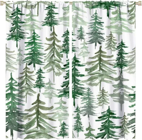 Vista 26 de Cortina de bosque neblinoso, bosque verde brumoso, paisaje natural, pino, alerce, niebla, montaña, oscurecimiento de habitación, puerta, ventana