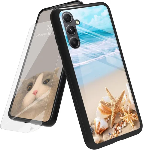 Vista 146 de Funda para Samsung Galaxy A12 5G con protector de pantalla, parte trasera de vidrio templado + TPU de silicona suave que absorbe los golpes