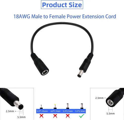 Vista 5 de Cable de extensión macho a hembra de 1 pie de 12 V de 0.2 in x 0.1 in, 18 Negro 2 piezas