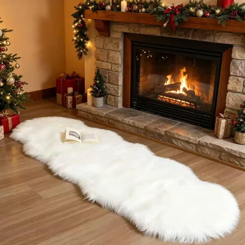 Vista 9 de Alfombra de piel sintética de 2 x 6 pies, color beige, lavable a máquina, súper suave, esponjosa, alfombra de piel de oveja mullida para dormitorio