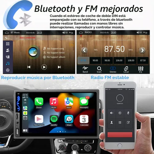 Vista 3 de Estéreo de coche de doble DIN compatible con Apple CarPlay y Android Auto - Receptores de audio de coche con pantalla táctil HD de 7 pulgadas