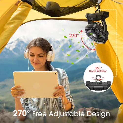 Vista 3 de ONLYNEW Ventilador portátil recargable de 20000 mAh, ventilador alimentado por batería inalámbrica con linterna LED, USB C operado por batería