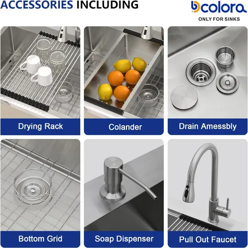 Vista 6 de Dcolora Fregadero de cocina empotrado de 25 pulgadas con grifo, fregadero pequeño de acero inoxidable de sobreponer, fregaderos de preparación