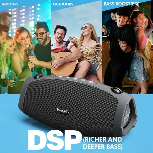 Vista 4 de W-KING Altavoces Bluetooth portátiles con micrófono inalámbrico, (pico de 120 W) 70 W altavoz para exteriores Bluetooth inalámbrico impermeable