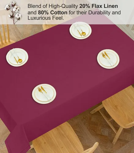 Vista 5 de RUVANTI Paño de Mesa Rectángulo de Lino de Algodón 84x60 Pulgadas, Borde Clásico, Resistente a Manchas, Paño de Mesa Lavable Perfecto para Cubrir