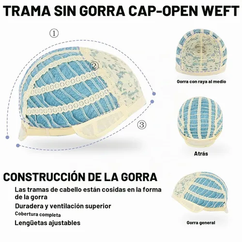 Vista 6 de Peluca azul de 47 pulgadas con flequillo para mujer con dos colas de caballo + gorra de peluca, peluca azul larga y recta, peluca sintética