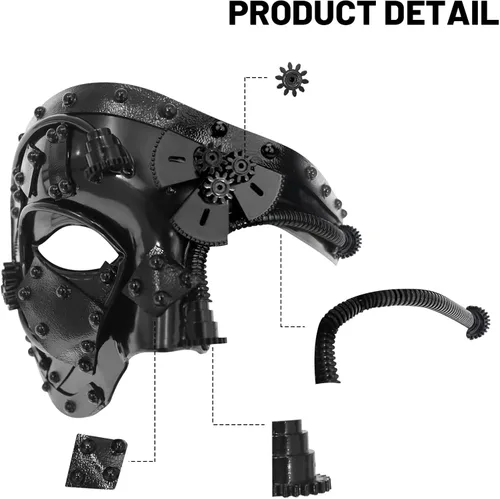 Vista 4 de IncreDecor Steampunk Cyborg Masquerade Mask, Half Face Mardi Gras Mask for HalloweenCostumePhantom of the Opera