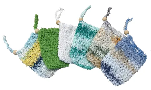Vista 4 de Bolsa ahorradora de jabón – Bolsa de algodón exfoliante de ganchillo a mano – Bolsa de jabón exfoliante para hacer espuma y secar las barras