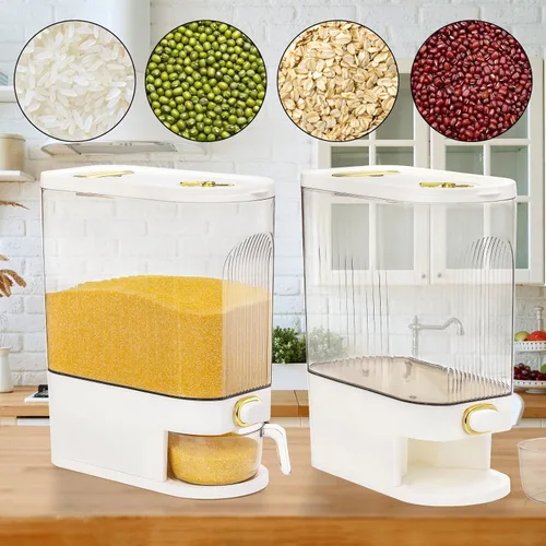 Vista 6 de Cididu Dispensador de soporte de arroz transparente, contenedor de almacenamiento de grano grande de 22 libras con taza medidora, cubo dispensador