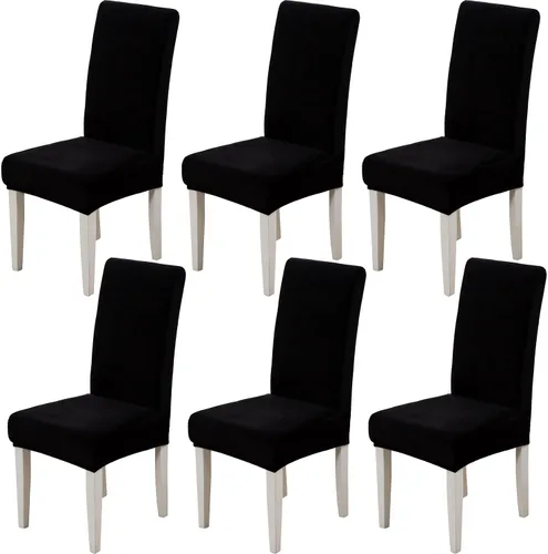 Vista 9 de Juego de 2 fundas de terciopelo suave para sillas de comedor, fundas elásticas de terciopelo para sillas, color negro