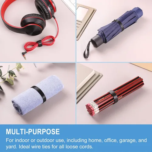 Vista 6 de 100 bridas reutilizables de 8 pulgadas Envolturas de cable ajustables, correas de cable Organizador de cables de gancho y bucle, organización