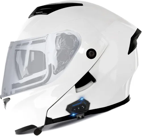 Vista 45 de Casco modular Bluetooth para motocicleta, aprobado por DOT, abatible, de cara completa, integrado, antivaho, doble visera, casco para motocicleta