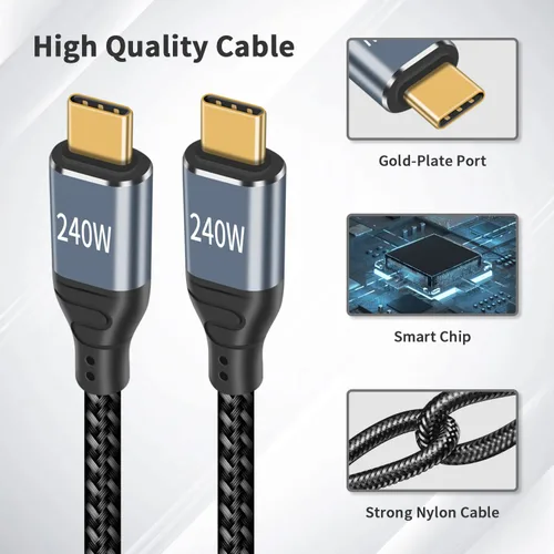 Vista 6 de Duttek Cable USB C de 240 W de 3 pies/3.3 ft, cable USB C a USB C PD 3.1, cable trenzado USB C macho a macho de nailon con chips inteligentes E-Mark