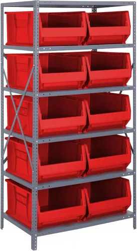 Vista 69 de Quantum QSBU-245BK Heavy Duty Shelving Unit with (7) Shelves and (24) QUS245 Black Bins for Garage Warehouse Storage Distribution 400 lb Load