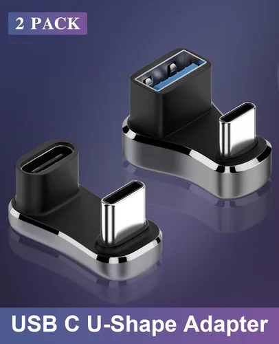 Vista 7 de Duttek Adaptador USB C macho a USB hembra de 180 grados, adaptador USB C a USB A en forma de U con espacio de 0.43 pulgadas, soporta transferencia