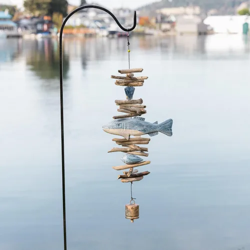 Vista 2 de Cohasset Gifts 565 Wind Fish w/Clam Shells Cohasset Bell, azul y blanco lavado