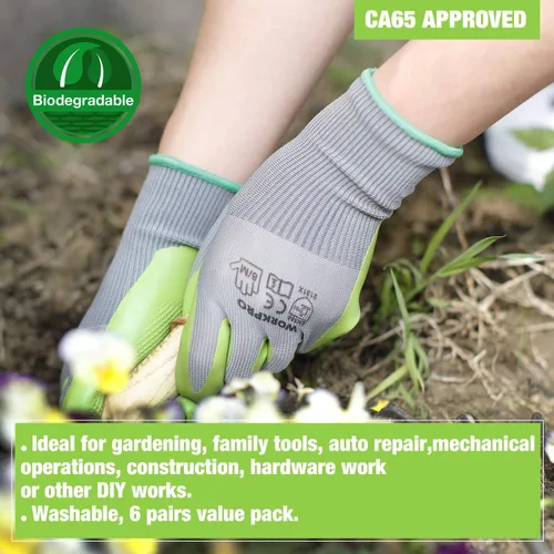 Vista 6 de WORKPRO 6 pares de guantes de jardín, guantes de trabajo con revestimiento de palma de látex ecológico, guantes de jardinería, guantes de trabajo