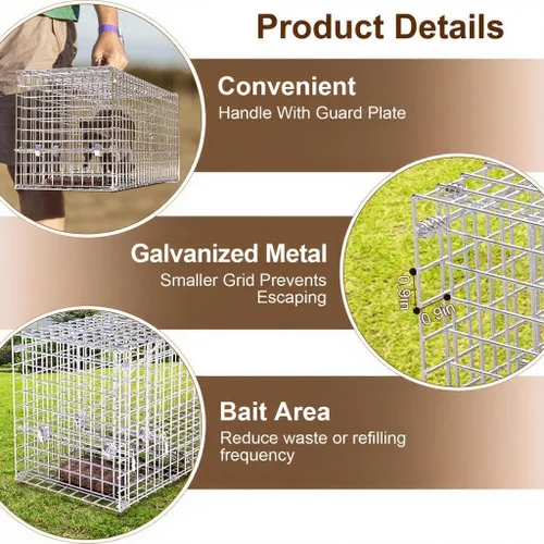 Vista 4 de Jaula de trampa para animales vivos y humanitarios, trampa plegable para Mapaches Zarigüeyas Zorrillos Salvaje Gatos Ardillas Conejo 25.59Inch